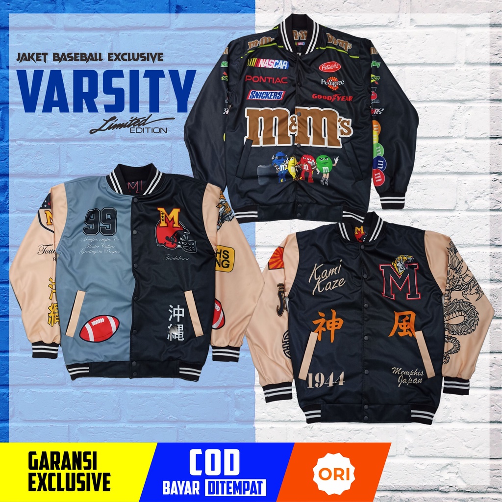 Varsity Jacket Leather Vintage Baseball Original Memphis / Memphisorigins Kamikaze Pria Wanita L XL