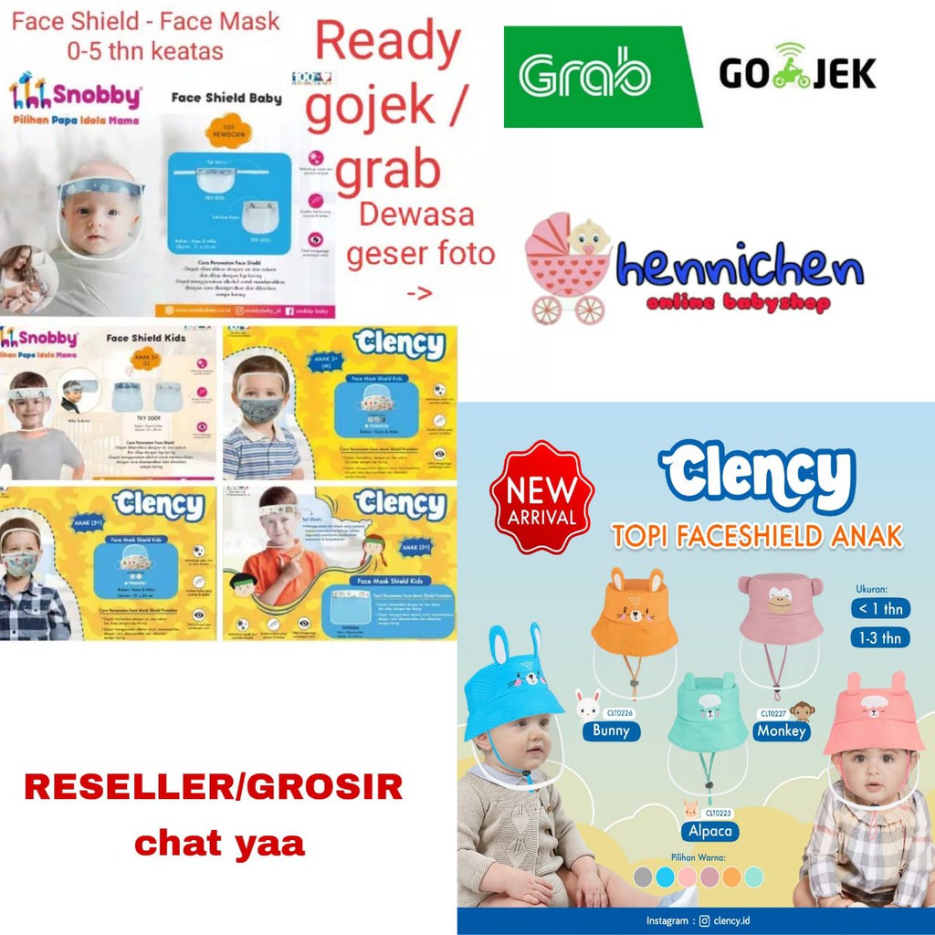 FACE SHIELD BAYI KIDS / ANAK / TOODLER / DEWASA SNOBBY / CLENCY / TOPI FACE SHIELD