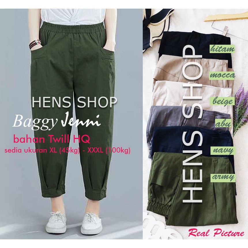 CELANA WANITA BAGGY JENNI KOREA BAHAN TWILL PREMIUM TEBAL MELAR SEDIA SIZE XL - XXXL (100KG)