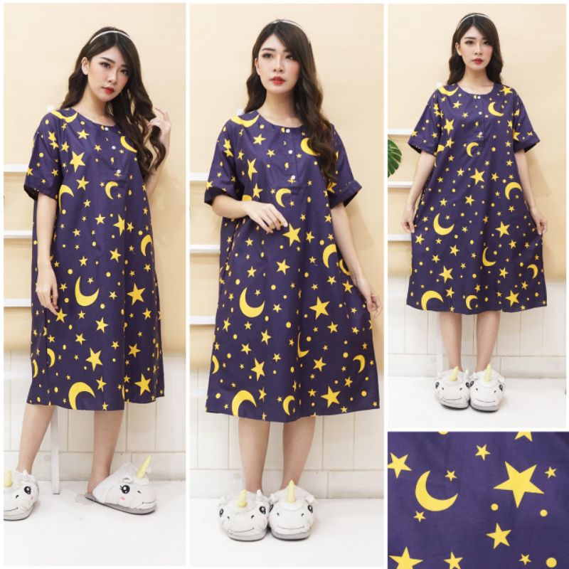 DASTER JUMBO LD 120 KATUN KARAKTER KANCING DEPAN BUSUI BUMIL LENGAN PENDEK GUDANG_DASTER_PEKALONGAN-JB BULBIN NAVY