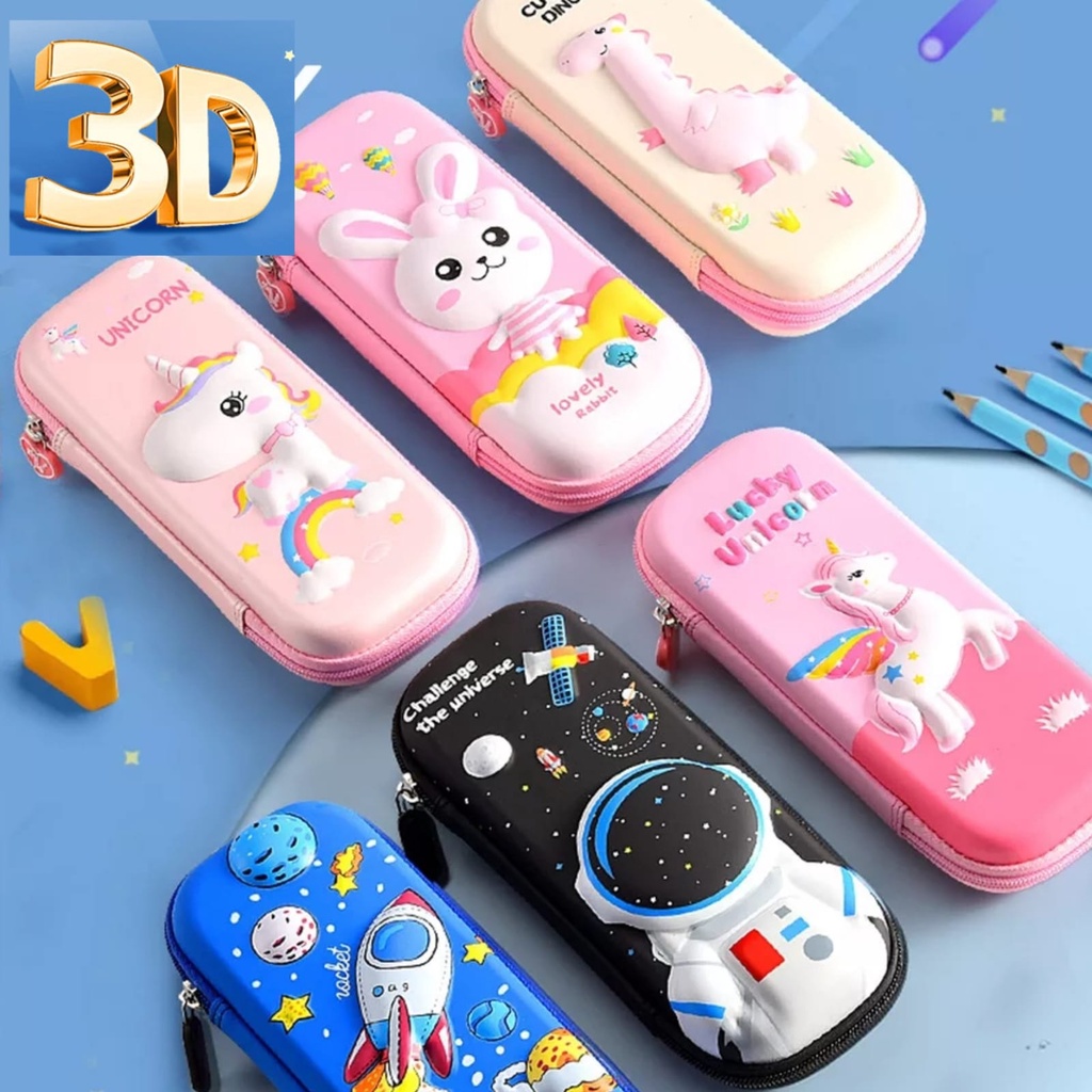 Tempat Pensil 3D Alat Tulis Sekolah Anak Motif Karakter Tempat Pensil Motif Timbul Resleting Unicorn Pencil Case