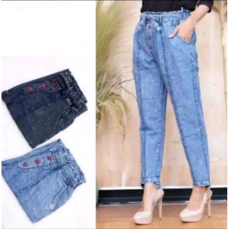 Celana Baggy Jeans Snow Kancing Variasi / Jeans Wash Premium Jumbo Bb 60-75 Kg