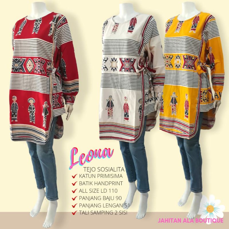 LEONA - Top Atasan Tunik Batik Motif Karakter Bu Tejo Untuk Kerja Santai