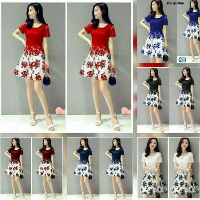 Best Gaun Pesta Natal / Mini Dress Brokat / Dress Kekinian / Dress Remaja - Biru