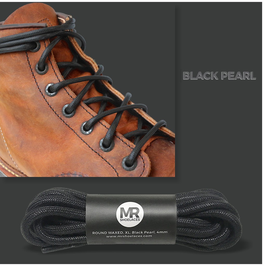 Original RB401 Tali Sepatu Lilin Bulat Hitam (Black) Tebal 4mm Variasi Ukuran 70cm 80cm 90cm 100cm 120cm 150cm 180cm 200cm Premium Round Waxed Shoelaces