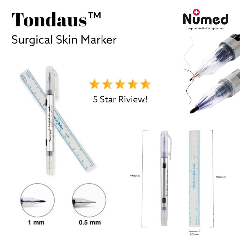 Tondaus Surgical Skin Marker Pulpen Penanda Operasi / Pen Sulam Alis / Pena Tato 2 Sisi