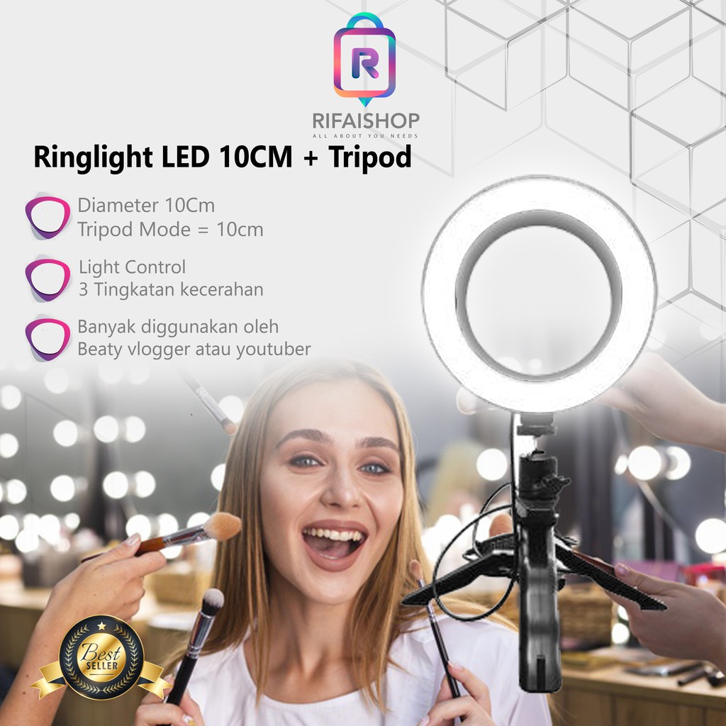 Ring Light LED 10cm + Tripod for Selfie Vlogging,Makeup ringlight