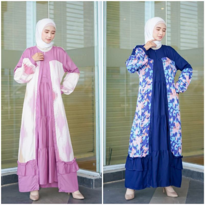 BISA COD AZKIYAHIJAB29 AMILA DRESS SET OUTER GAMIS OUTER KATUN RAYON KOMBINASI POLOS DAN MOTIF BUSUI