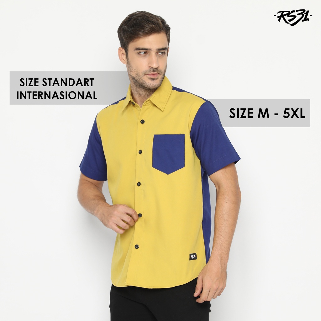 RS31 Kemeja Dua Warna Lavante Shirt - Kemeja Pria Ukuran Jumbo/ 2 Tone Lime Navi Super Big Size