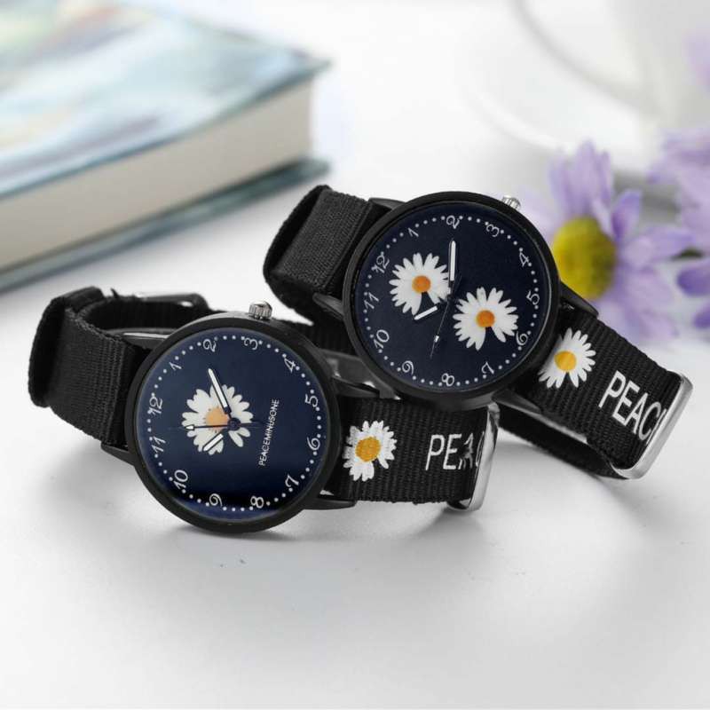 [READY COD] Jam tangan Wanita Analog  Small Daisy Motif Bunga bahan Nilon Kanvas