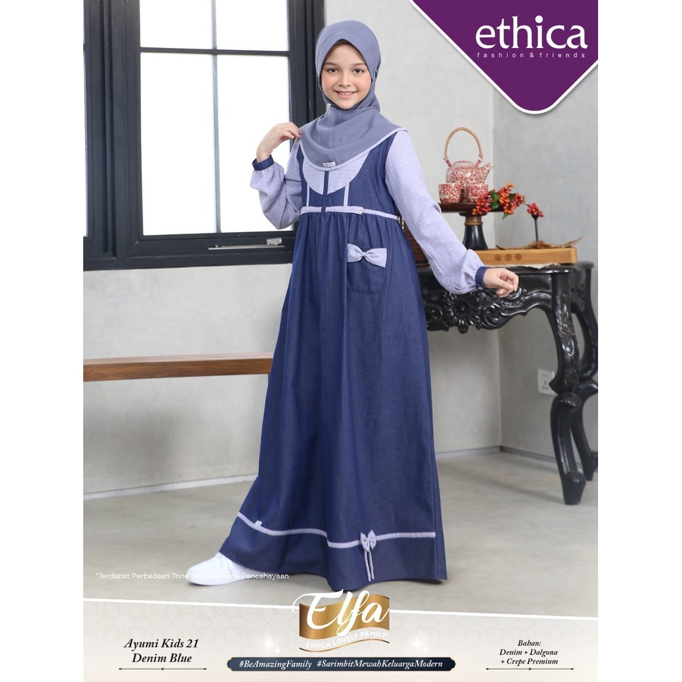 GAMIS ANAK TERBARU AYUMI KIDS 21 DENIM BLUE BAHAN DENIM + DALGONA + CREPE PREMIUM / SARIMIBIT KELUAR