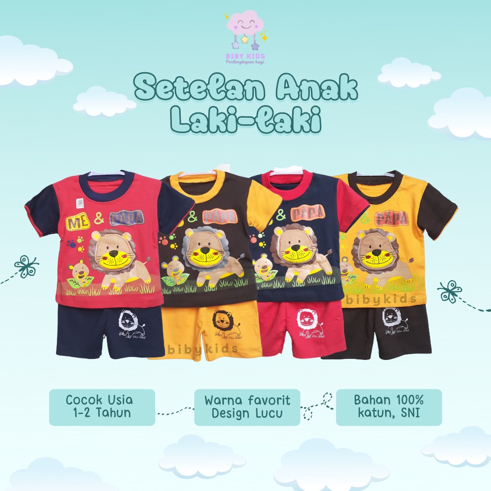 Setelan Bayi Laki Laki One Set Anak 1 Tahun Setelan Kaos Motif Animal Baju Stelan Cowok Murah Pakaian