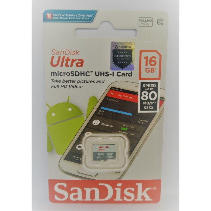 Micro SD SANDISK 16GB C10 (80Mbps)