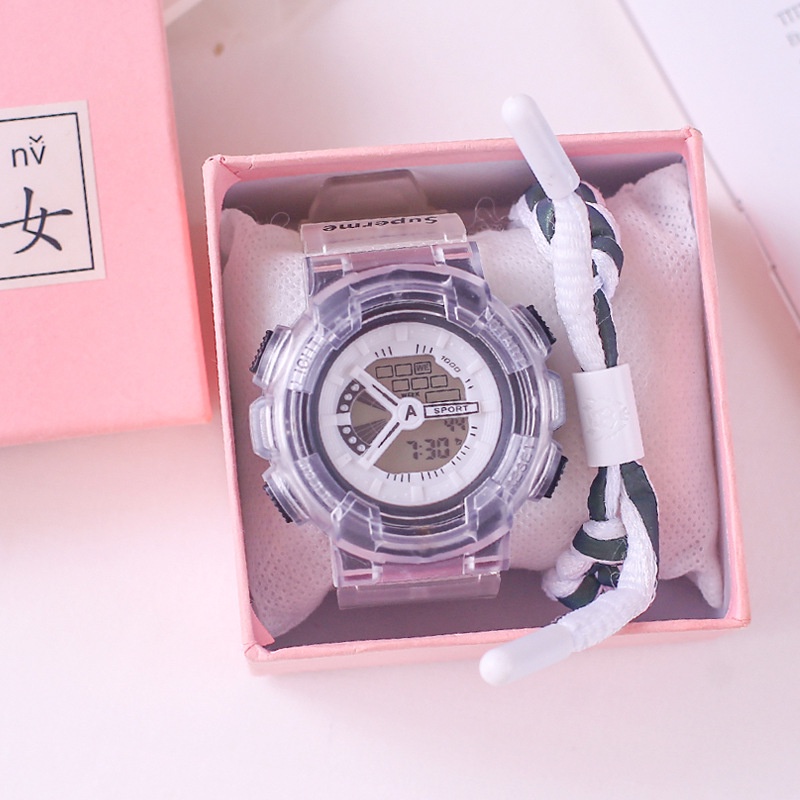 Jam Tangan Digital Wanita Dan Pria Strap Rubber Transparan Gaya Korea / Jam Tangan Rubber Transparan-48-8 Hitam