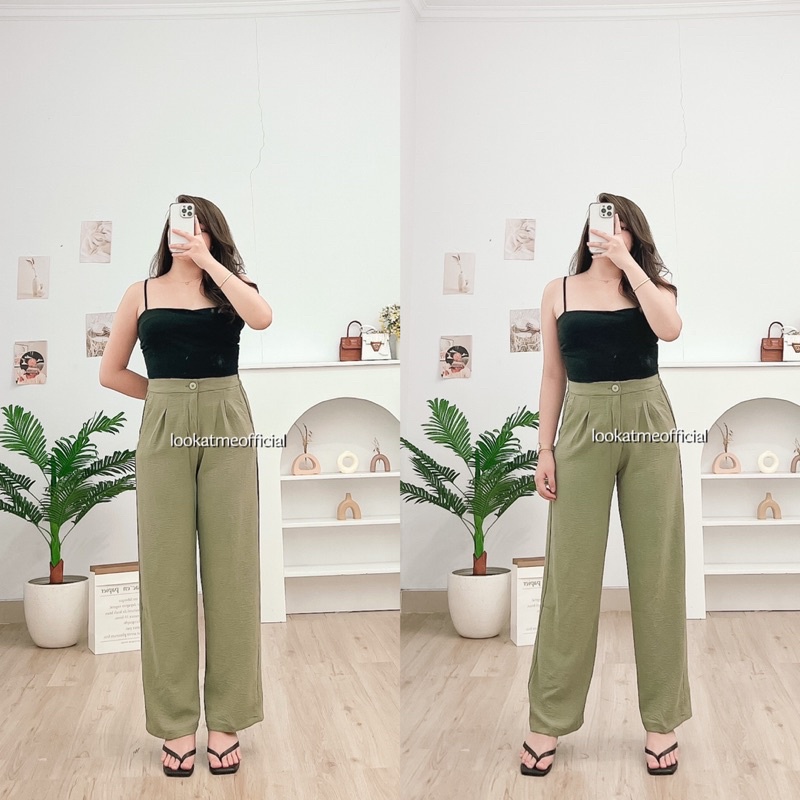 lookatmeofficial • Celana Kulot Wanita Harry Crinkle Basic Casual Pants