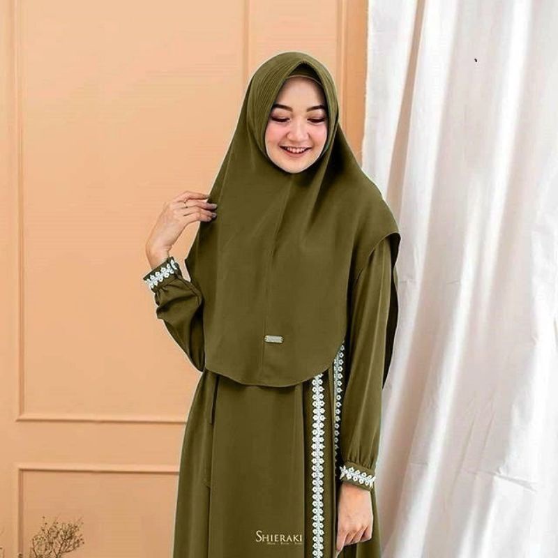 Baju Gamis Dress Busui Wanita Syari Muslim Free Plus Khimar Hijab Jilbab DESVITA SYARI Warna Hijau I