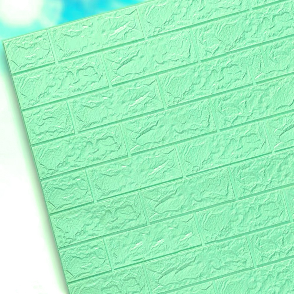 Wallpaper 3D Modern Foam Batu Bata Ukuran 70 X 77 Wall Sticker 3DQT-05-hijau muda