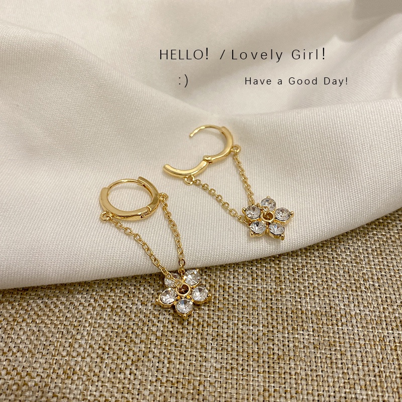 Vintage Chain zircon fringe flower earrings high-quality Korean S925 silver needle earrings for women