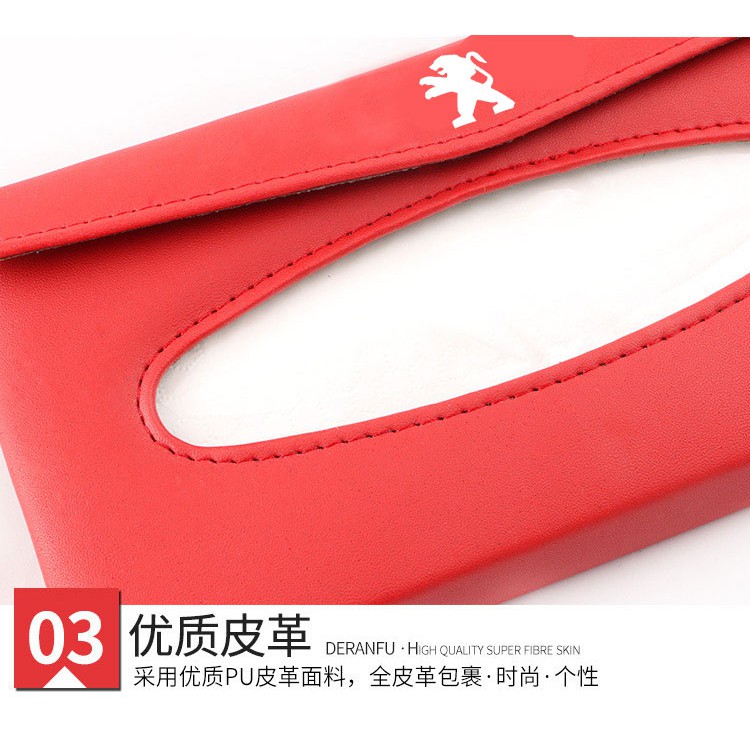 Kualitas Tinggi Universal Mobil Sun Visor Tissue Box Holder PU Kulit Kotak Tisu Cover Case Aksesoris untuk Peugeot Logo Peugeot 4008 Rcz 5008206207307301308408 3008508