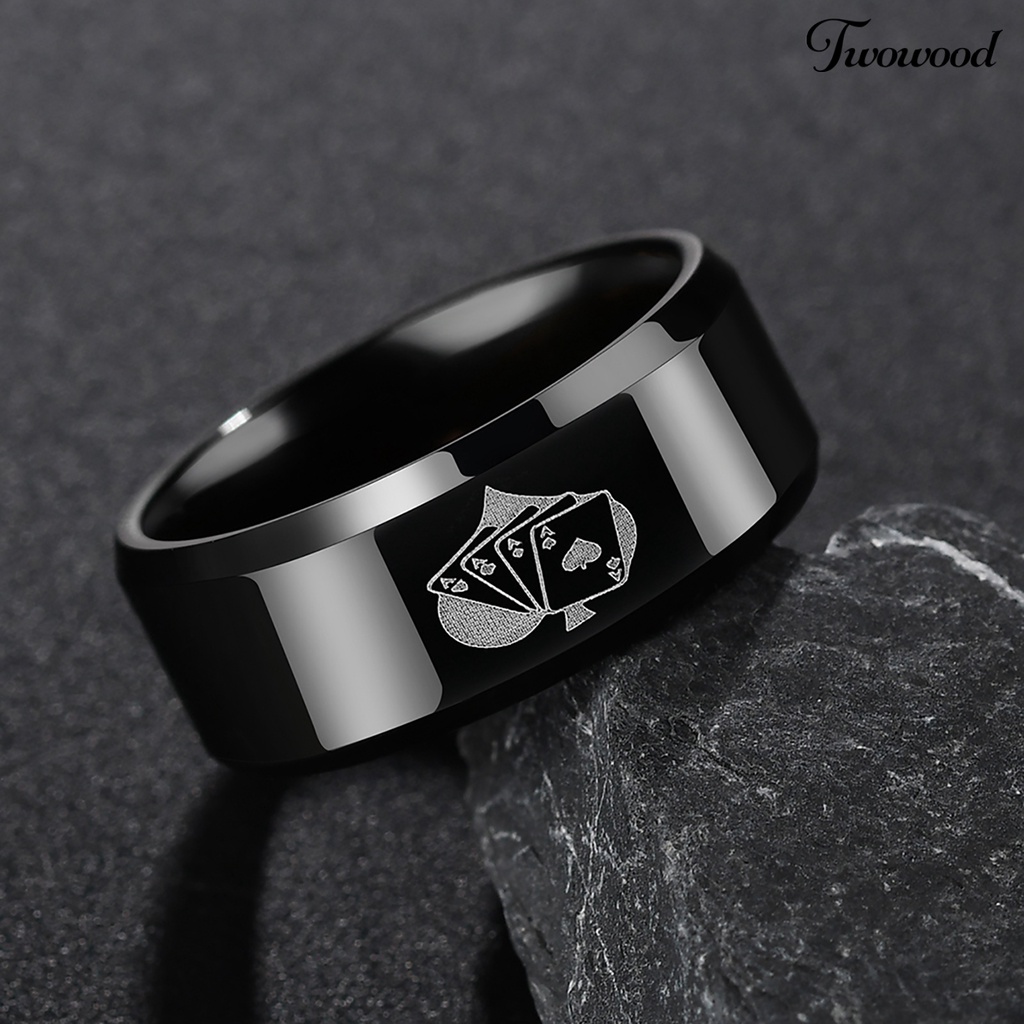 Cincin Bahan Alloy Warna Hitam Motif Kartu Remi Untuk Hadiah