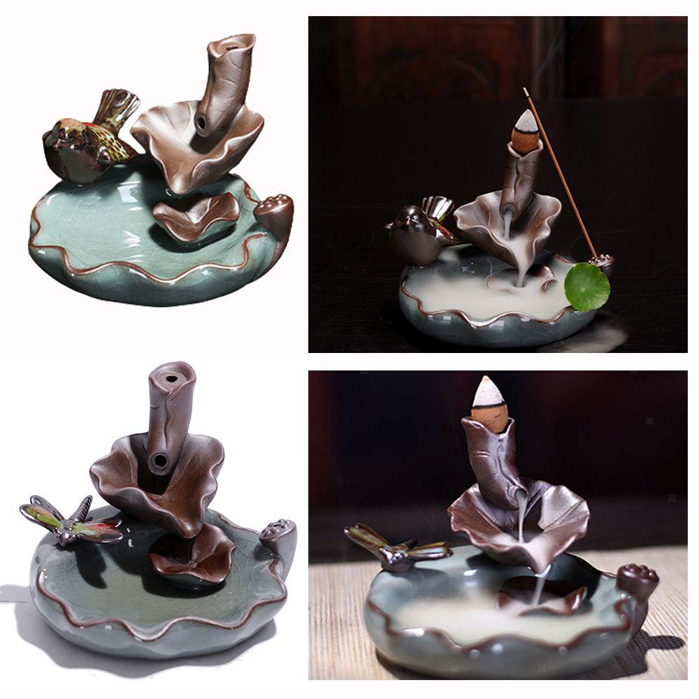 Solighter Backflow Incense Burner Kerajinan Tangan Meditasi Keramik Aromaterapi Kotak