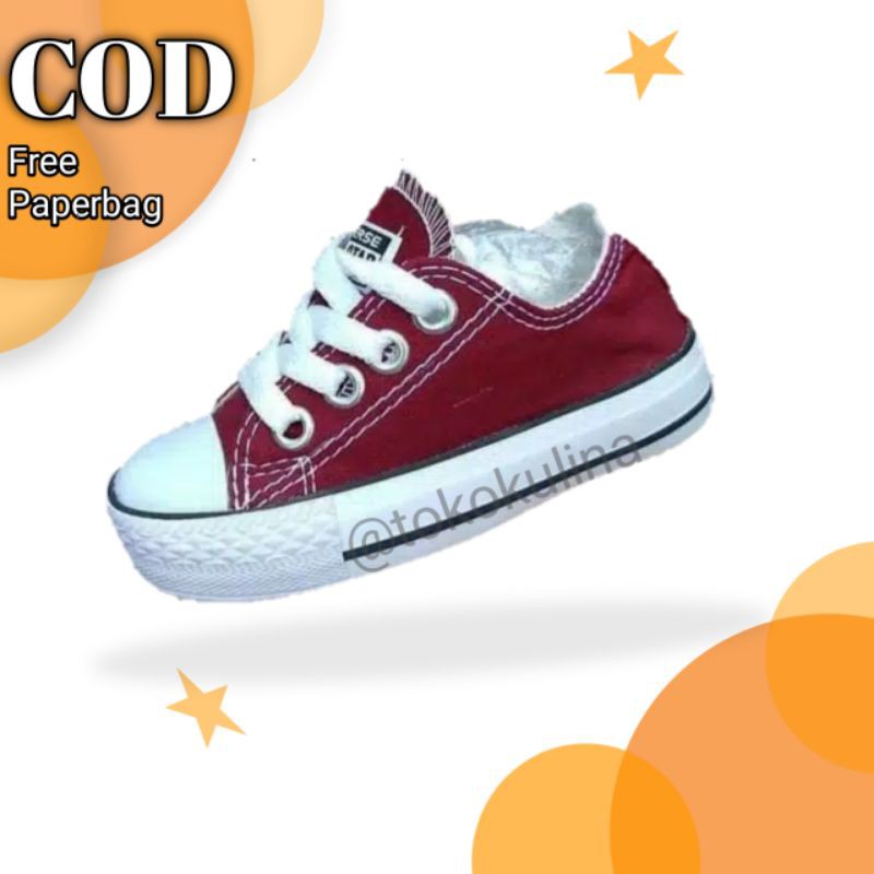 (BISA COD) Sepatu Converse Anak Warna Maroon Model Tali / Sepatu Converse Anak / Sepatu Sekolah Anak / Sepatu Anak Laki-laki / Sneakers Anak