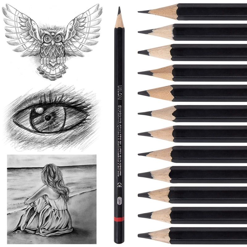 12pcs Pensil Gambar Sketsa Set Sketching Pencil Set Sketch Drawing Pencil Set Paiting Pencil Kit 2H-8B