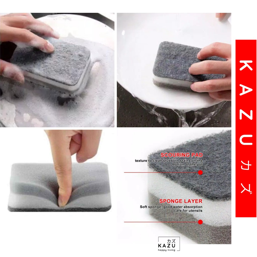 KAZU KHL164 Spons Cuci Piring Dua Sisi Double Magic Dishwash Sponge PIRING SPONGE GELAS SENDOK MAKAN