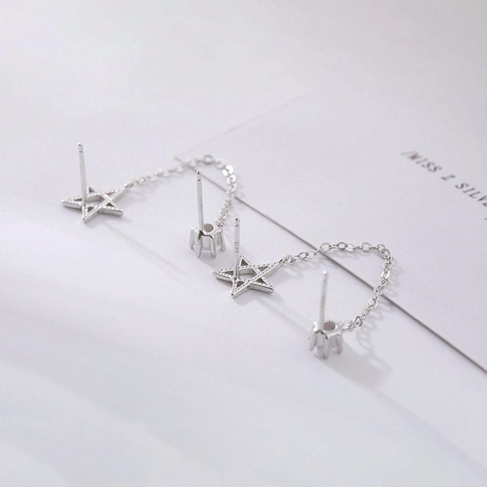 Mxbeauty Anting Rantai Telinga Geometris Sederhana Wanita Bintang Berujung Lima Tembaga Rumbai Link Perempuan Ear studs