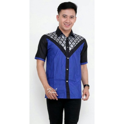 Kemeja Batik Kombinasi Pria Lengan Pendek Size M, L, XL, XXL ( ORIGINAL )