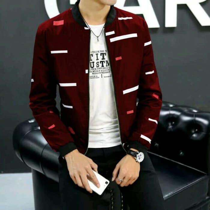 Diskon 035 JAKET SLETING PRIA MAROON/ HITAM ARVINO GUTTE ThevaShop