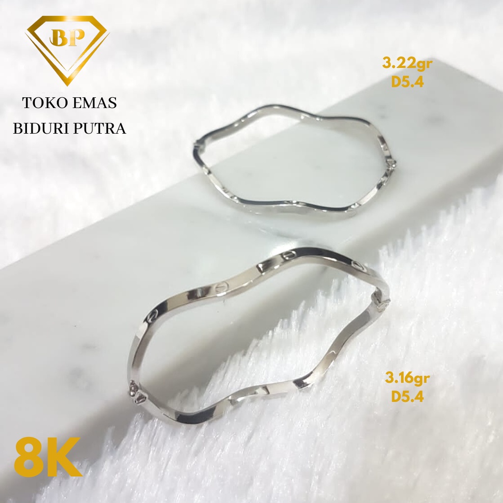 Gelang Cartier Gelombang Emas Putih Perhiasan Emas asli Kadar 8K/375