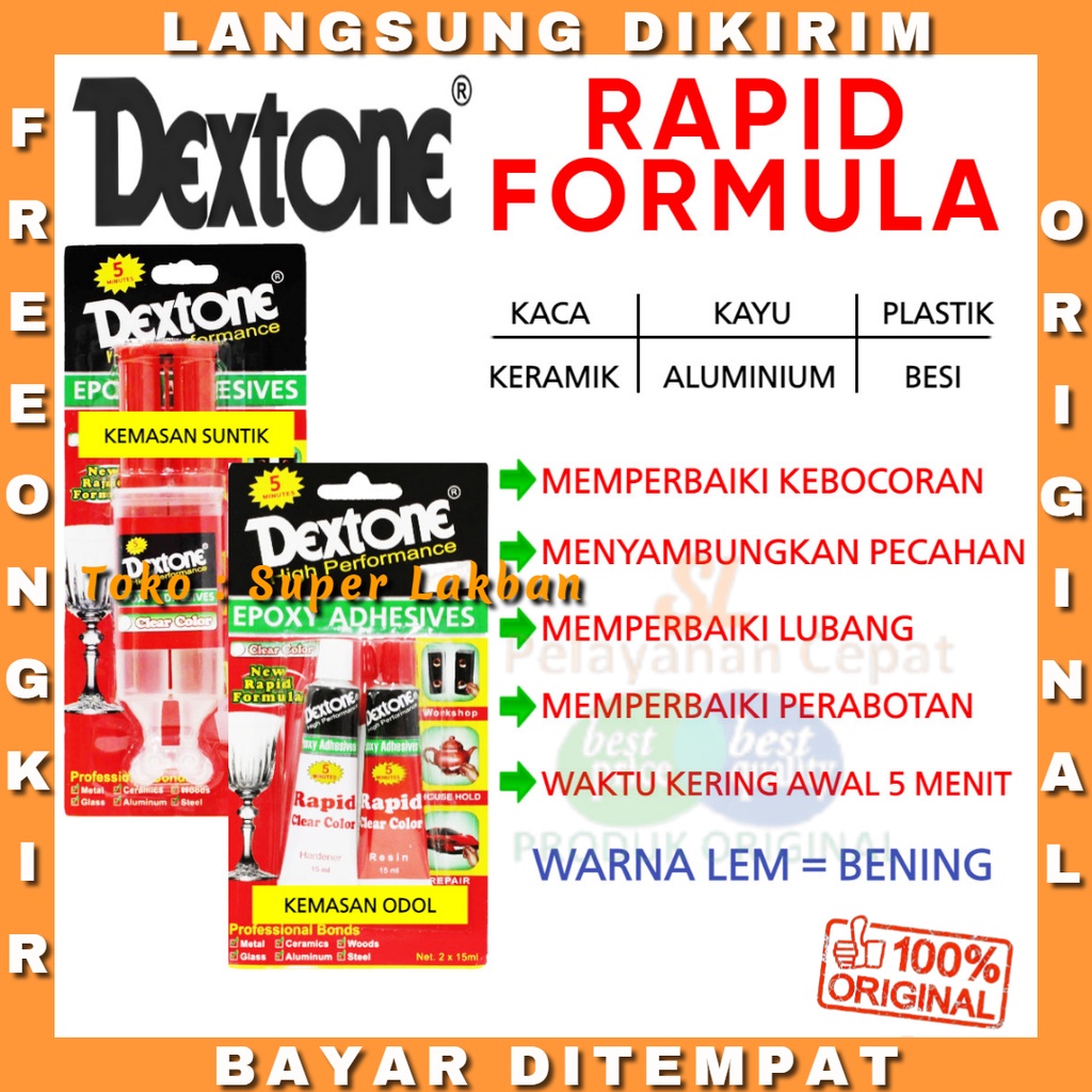 Dextone Lem Epoxy 5 menit Kemasan Suntikan Clear Bening Formula Baru