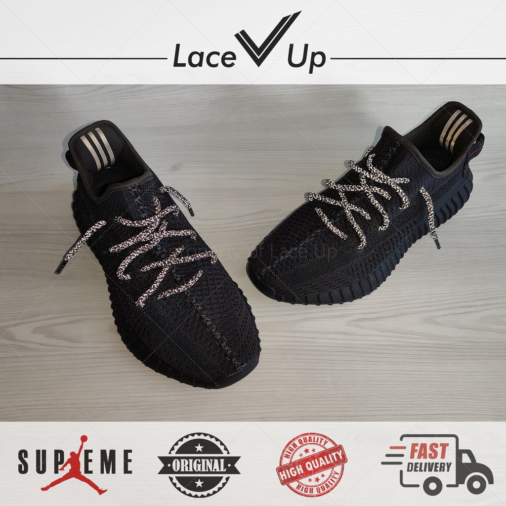 Tali Sepatu Reflective Yeezy 350 V2 Static Black Shoelace - Black/Grey