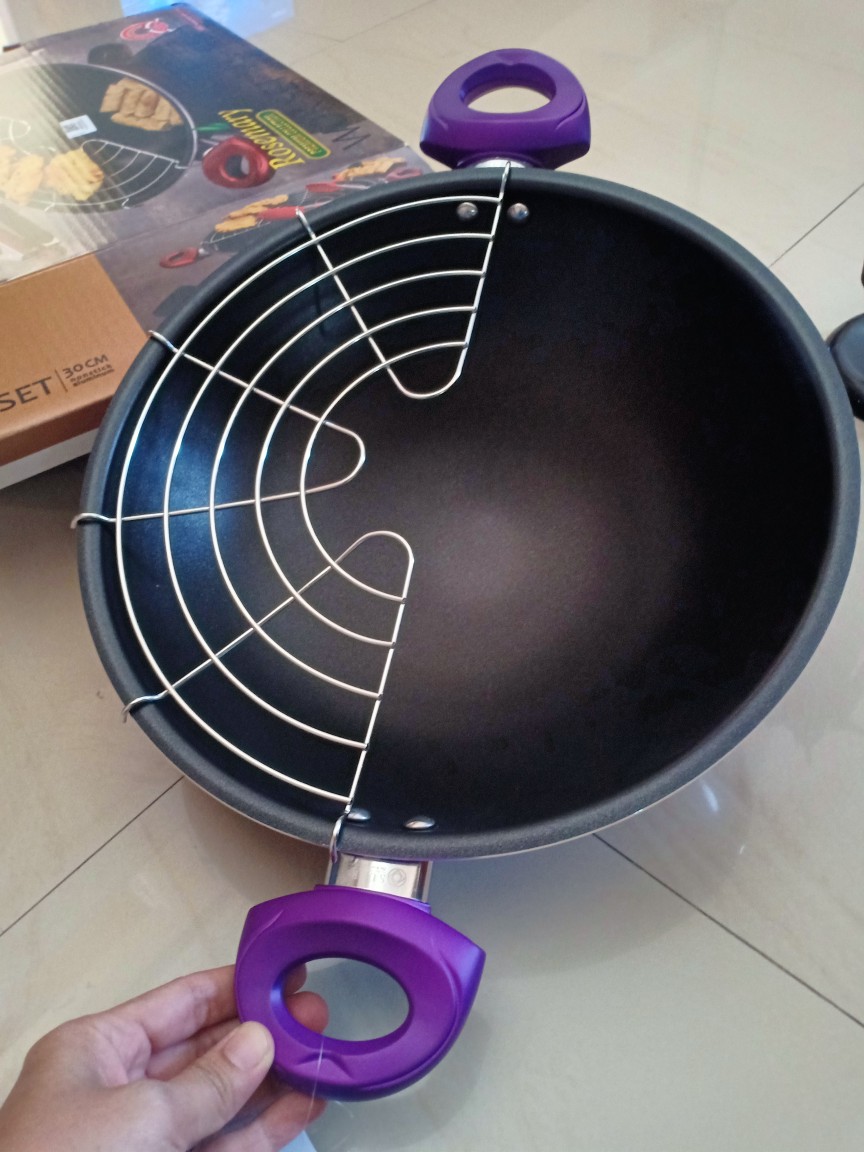 Wajan Tempura / Wajan Set Aluminium Teflon / Wok Set 30cm Supra - Ungu