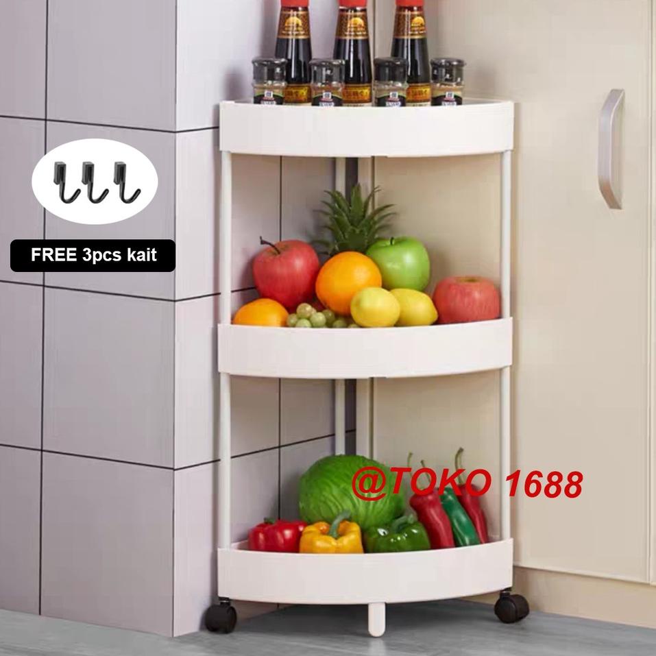 Model Terupdate Triangle rak dapur plastik rak troli rak susun serbaguna 4 layer dengan roda