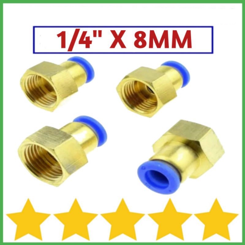 FITTING PNEUMATIC SLIP LOCK LURUS 1/8 - 1/4 X 8MM KONEKTOR STRAIGHT FEMALE FITTING SELANG PU 8MM