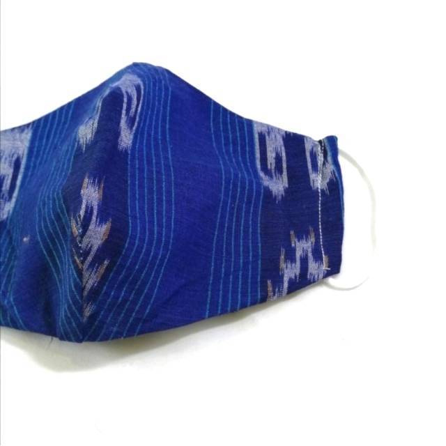 Masker 3 lapis kain tenun navy lurik (woven navy pretty fabric mask)