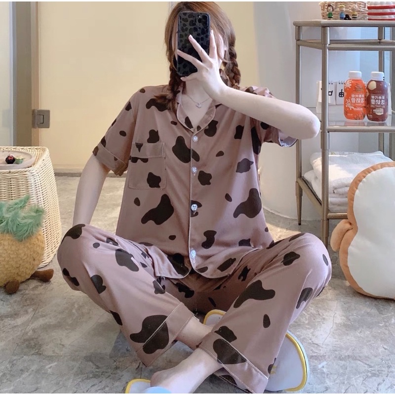 JC Piyama Set CP import / Piyama wanita CP / Piyama wanita Import murah-Cow Mocca CP