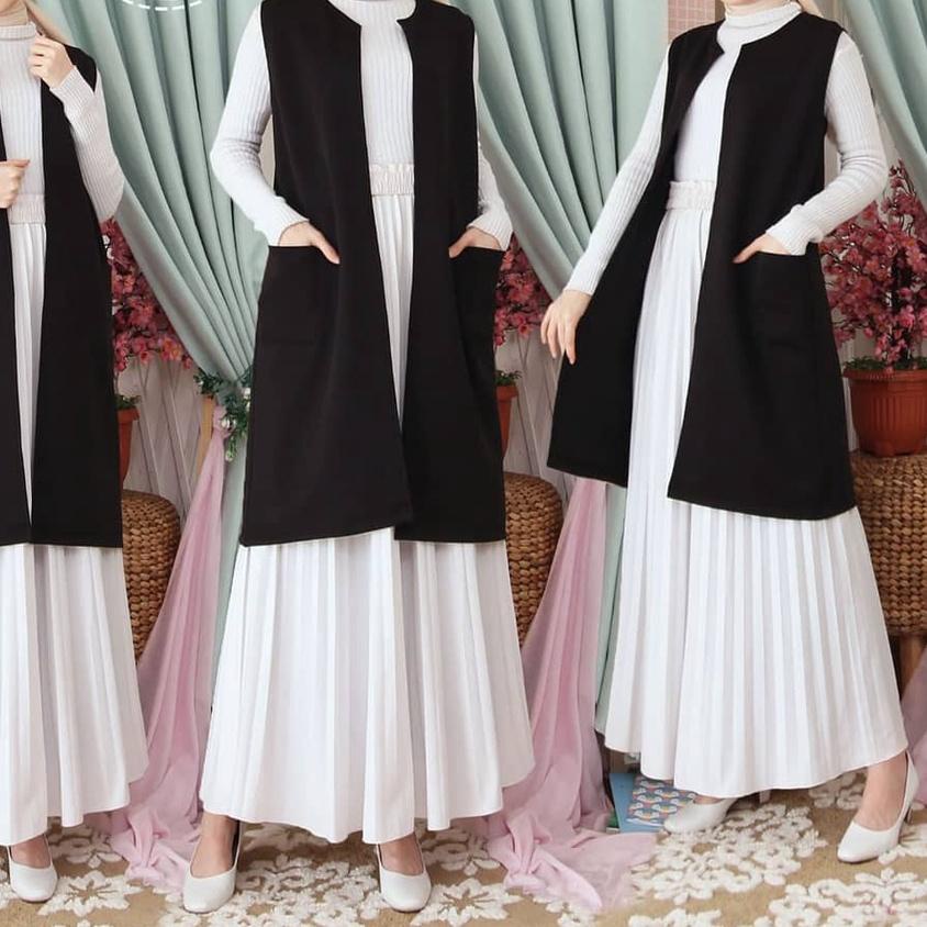 ♝ Cardigan Odiva Outer Wanita Polos Fashion Muslim Cardi Tanpa Lengan Outer Cardigan Odiva Vest ✩