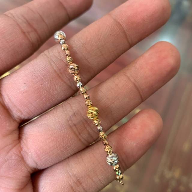 Rantai tangan SERUT anak dan dewasa emas asli kadar 700 70 16k boba merica ukir kilat mix 3 kombinasi adjustable itali warna rosegold gold whitegold lima 5 g gr gram gelang tali kuning putih dimensi jumbo besar