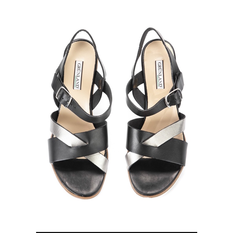 SANDAL WEDGES KULIT GRUNLAND WANITA ORIGINAL SLINGBACK HITAM GRW01