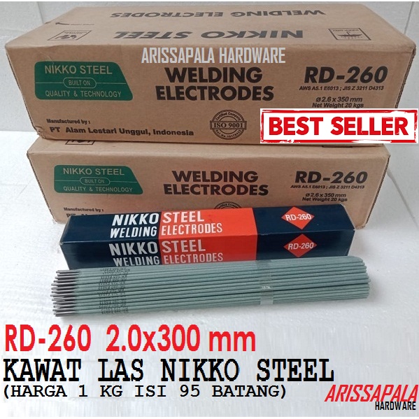 Jual Kawat Las Nikko Steel RD 260 Welding Elektrodes 2.0mm 30cm 1kg isi ...