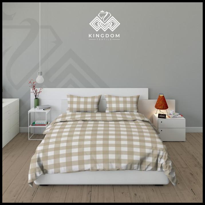 Sprei Set Motif Kotak Aesthetic Katun Emily 180X200 Not Bedcover Khaki