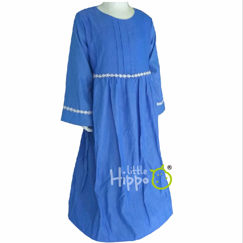 Dress Baju Anak Perempuan Little Hippo Denim Bunga Putih