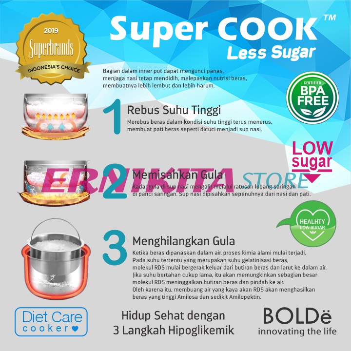 BOLDe SUPER COOK  LESS SUGAR 1 L - Super Cook Rice Cooker Less Sugar