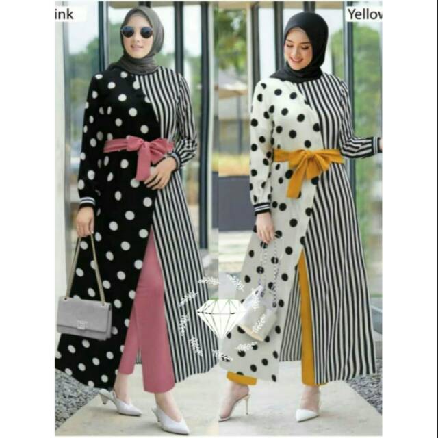 SET CELANA RAFFA POLKA SALUR, MONALISA MOSCREPE, GAMIS HIJAB MUSLIM, SETELAN