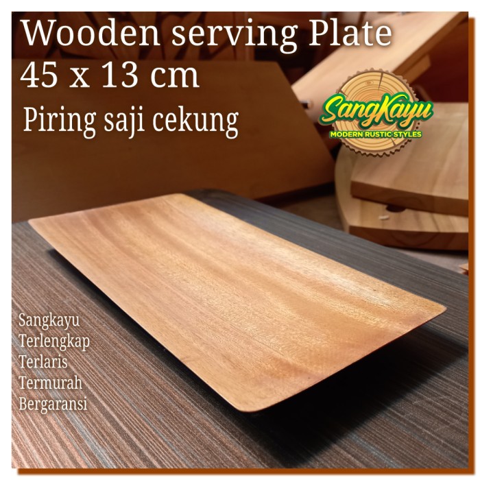 Wooden serving plate 45x13Cm Piring saji kayu cekung tray nampan kayu