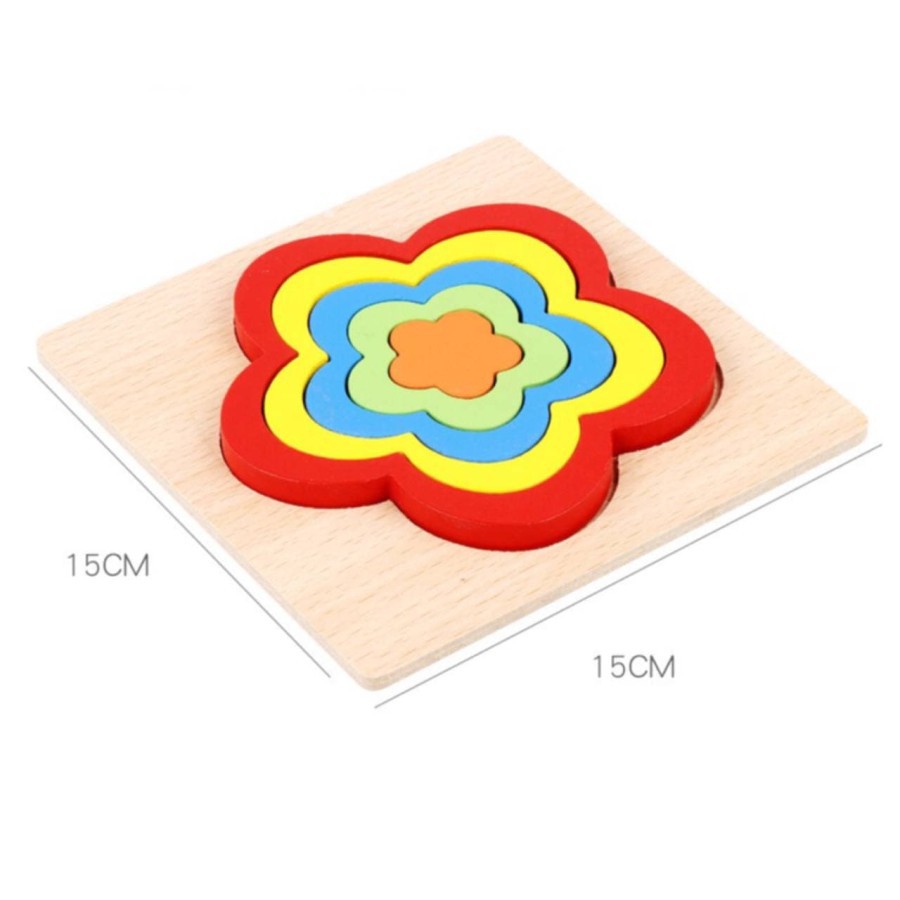 Mainan Edukasi Anak Basic Shape Kayu Balok Geometri Puzzle 3D Montessori Sensory Xylophone Jam Angka-GEO BUNGA