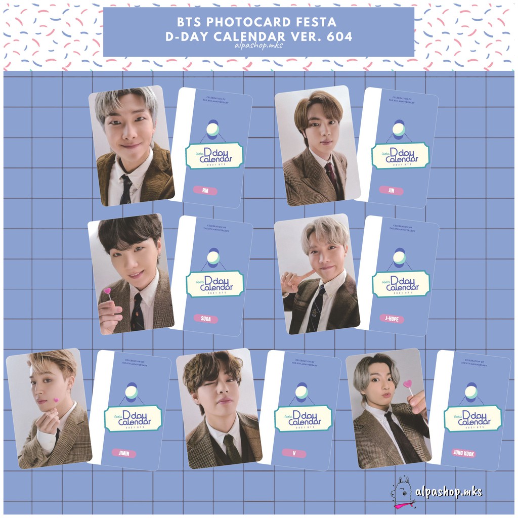 BTS UN0FF PHOTOCARD FESTA 8 D-DAY CALENDAR SET/EACH